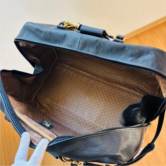 Gucci Black Leather Duffel Bag with Gold Accents - Picture 7 of 16